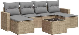 vidaXL Vidaxl - Set Sof&aacute;s De Jard&iacute;n 7 Piezas Y Cojines Rat&aacute;n Sint&eacute;tico Beige