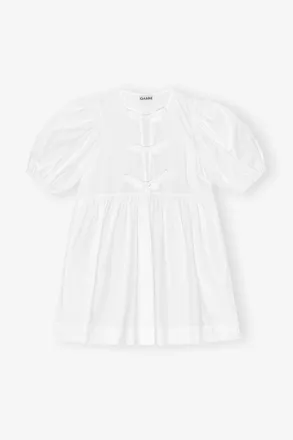 Ganni White Cotton Poplin Tie String Mini Dress - Size 10/12 Organic