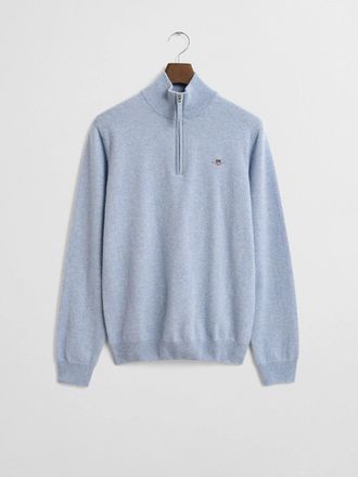 GANT Mens Light Blue Melange Superfine Lambswool Half Zip Sweater - Size 2XL