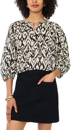 Vince Camuto Print Lace Up Top in Rich Black at Nordstrom, Size Xx-Large