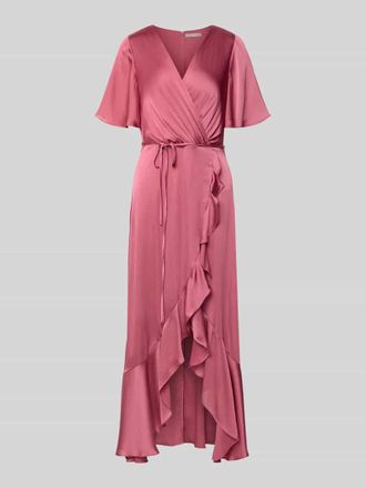 Christian Berg Cocktail Abendkleid in Wickel-Optik mit Bindeg&uuml;rtel in Altrosa Melange, Gr&ouml;&szlig;e 34
