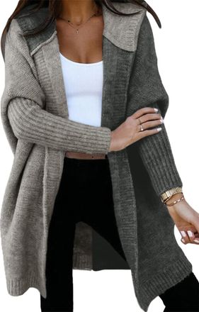 Generic Women 2025 Fall Color Block Outfits Open Front Long Sleeve Hooded, Knit Cardigan Sweater Outwear Coat, Loose Winter (Dark Gray,M)
