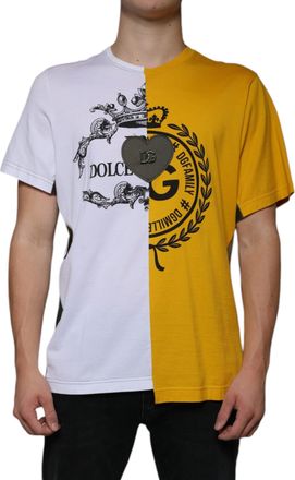 Dolce & Gabbana Mens White Yellow Logo Print Short Sleeve T-Shirt Cotton