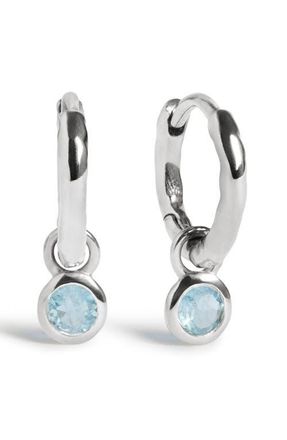 Monica Vinader Birthstone Huggie Hoop Earrings in Sterling Silver/aqua at Nordstrom