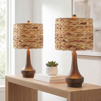 Jonathan Y Designs Theodore 21 Rustic Farmhouse Handwoven Water Hyacinth/Resin LED Table Lamp, Brown Wood Finish at Nordstrom