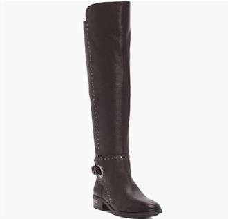Vince Camuto Womens Poppidal Studded Leather Wide Calf Tall Boots In Brown