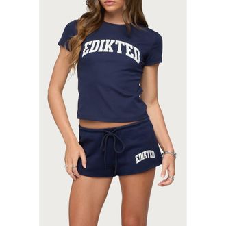 Edikted Sporty Babe Crop T-Shirt in Navy at Nordstrom, Size X-Small