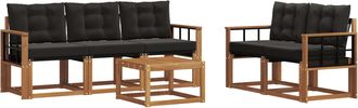 vidaXL Conjunto De Sof&aacute;s De Exterior 6 Uds. Natural Y Negro Vidaxl