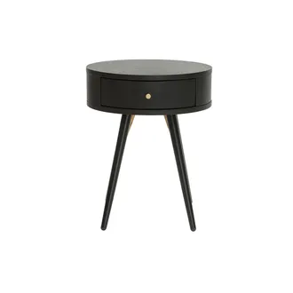 Miliboo Mesilla De Noche Vintage Redonda De Madera Y Metal Negro Con Detalles Dorados Koral