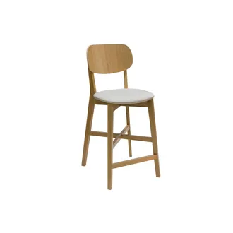 Miliboo Miliboo - Taburete De Cocina De Roble Macizo Y Tela Beige 65 Cm Lucia