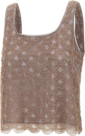 Rotate Scallop Sequin Top - Dames - Tops zonder mouwen - Bruin - S - Polyester - Tops