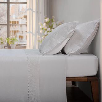 Casa da Laura S&aacute;banas 100% algod&oacute;n 300 hilos bordado blanco cama 135/140 1 almohad