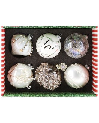 Mark Roberts Handmade Set Of 6 Assorted Silver/Ivory Ornaments