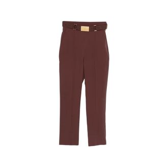 Elisabetta Franchi Cropped broek met riem - Dames - Vrijetijds broeken - Bruin - L - Leer - Broeken