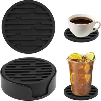 OEM Posavasos De Silicona - Protectores De Mesa Y Soportes Para Tazas - Para Servir Bebidas - Antideslizantes Con Borde Antigoteo - 6 Piezas - Negro