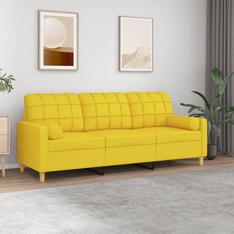 vidaXL Sof&aacute; De 3 Plazas Con Cojines Tela Amarillo Claro 180 Cm Vidaxl