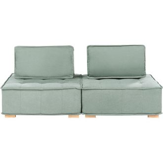 Beliani Sofa Light Green Fabric Upholstery Solid Wood Legs Water-Repellent 2 Seater Modular Modern Quilted Seat Living Room TIBRO