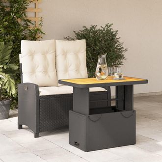 vidaXL Set Comedor De Jard&iacute;n 2 Pzas Con Cojines Rat&aacute;n Sint&eacute;tico Negro Vidaxl