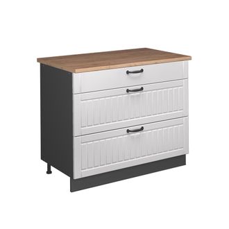 Vicco Mueble Bajo De Cocina Fame-line, Blanco Casa De Campo/antracita, 100 Cm, Et Roble, Vicco