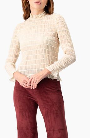 Ivonne Textured Long Sleeve Blouse with High Neck in Ivory at Nordstrom, Size 10