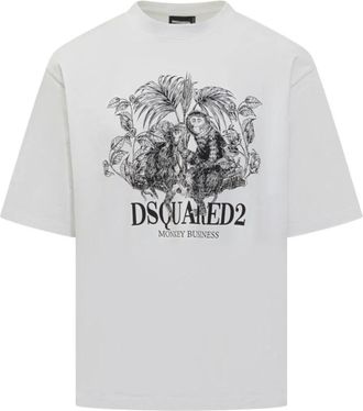 Dsquared2 Graphic Print Round Neck T-Shirt - Heren - T-shirts - Wit - L - Tops