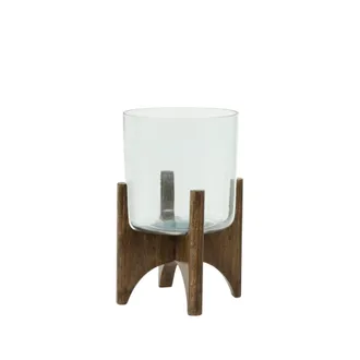 Light & Living Light&living - Vaso Sobre Pie Jace De Vidrio Con Madera Marr&oacute;n - &Oslash;23x34 Cm