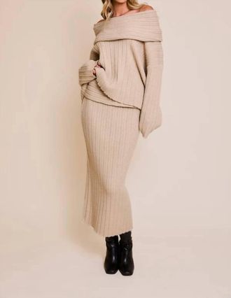 Le Lis Blanc Deux Elsie Off The Shoulder Sweater In Beige