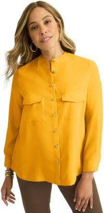 Jessica London Button-Front Chest Pocket Blouse in Sunset Yellow at Nordstrom, Size 12