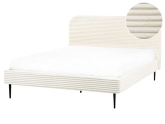 Beliani Cama matrimonial de tejido blanco 160x200