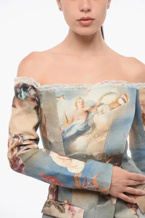 Balmain Giacca Off-Shoulder in Lino a Fantasia Balmain