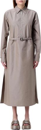 Fendi Elegante Overhemdjurk Midi met Ceintuur - Dames - Shirt Kleedjes - Beige - XS - Katoen - Kleedjes