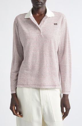 Wales Bonner Trust Stripe Linen & Cotton Jersey Polo in Ivory/Wine at Nordstrom, Size X-Small