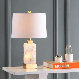 Jonathan Y Designs Eloise 23 Coastal Glam Alabaster/Metal LED Table Lamp