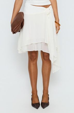 Princess Polly Ophella Tie Waist Tiered Asymmetric Chiffon Midi Skirt in Cream at Nordstrom, Size 10