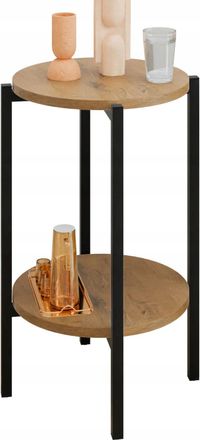 OEM Mesita Auxiliar Redonda Tipo Loft Con Estante, 35x35x62 Cm, Metal Negro