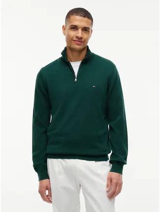 Tommy Hilfiger Mens Classic Quarter-Zip Sweater - Ornamental Green - XXXL