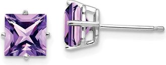 Diamond2Deal 14k White Gold 6mm Princess Cut Amethyst Earrings
