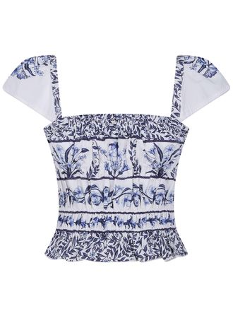 Farm Rio Shirt Gathers Flowers Arch