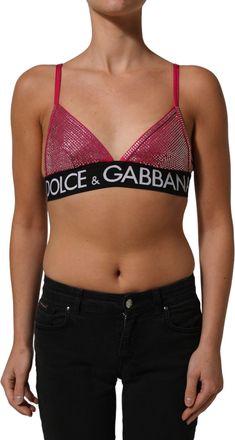 Dolce & Gabbana Womens Pink Crystal Embellished Bralette Crop Top Nylon Elastane T-Shirts And Polos
