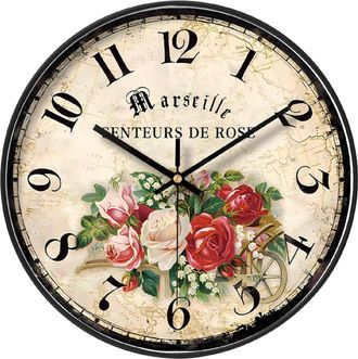 OEM Reloj De Pared De Jard&iacute;n De 12 Pulgadas, Flores Coloridas, Estilo Retro Chic, Elegante Y Silencioso, Sin Tictac, Adecuado Para Decorar La Sala De Esta