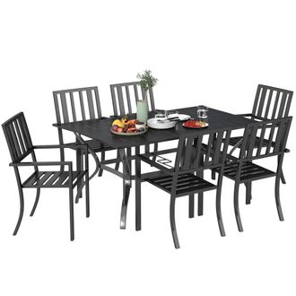 OUTSUNNY 7 Pieces Patio Dining Set with Umbrella Hole - for Poolside - Garden | TJ Hughes