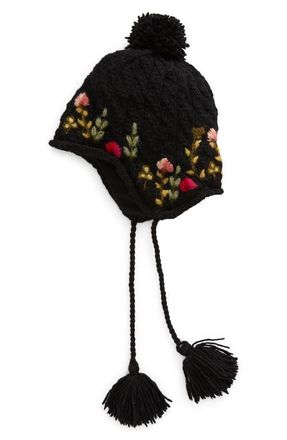 FRENCH KNOT Meadow Wool Pompom Beanie in Black at Nordstrom