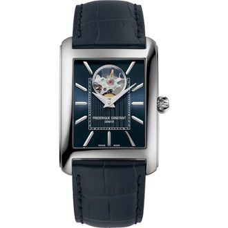 Frederique Constant Classics Carr&eacute;e Open Heart Blue Leather Strap Watch, 34.4mm x 33.3mm at Nordstrom