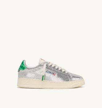 Autry SNEAKERS DALLAS LOW SPARKLING IN PAILLETTES ARGENTO E VERDE
