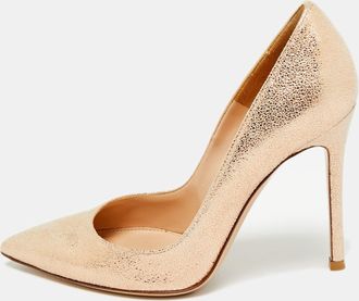Gianvito Rossi Metallic Gold Suede Pointed Toe Pumps
