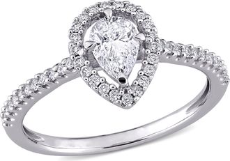 Mimi & Max 3/4ct TW Pear-Cut Diamond Floating Halo Engagement Ring 14k White Gold