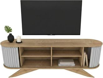 Dmora Mobile porta tv Bailu, Credenza da soggiorno, Armadio basso per tv, Base parete attrezzata, 180x43h60 cm, Quercia e Bianco - Dmora