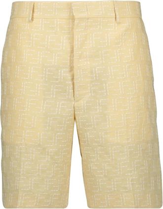 Fendi Gele Linnen Shorts Lente-Zomer 2025 - Heren - Korte Broeken - Geel - M - Linnen - Korte Broeken