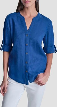 DKNY Linen Button-Up Shirt in Admiral at Nordstrom, Size X-Large