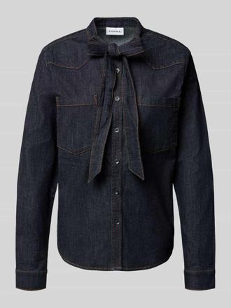 Comma Regular Fit Jeansbluse mit Schleifen-Detail in Jeansblau, Größe 34